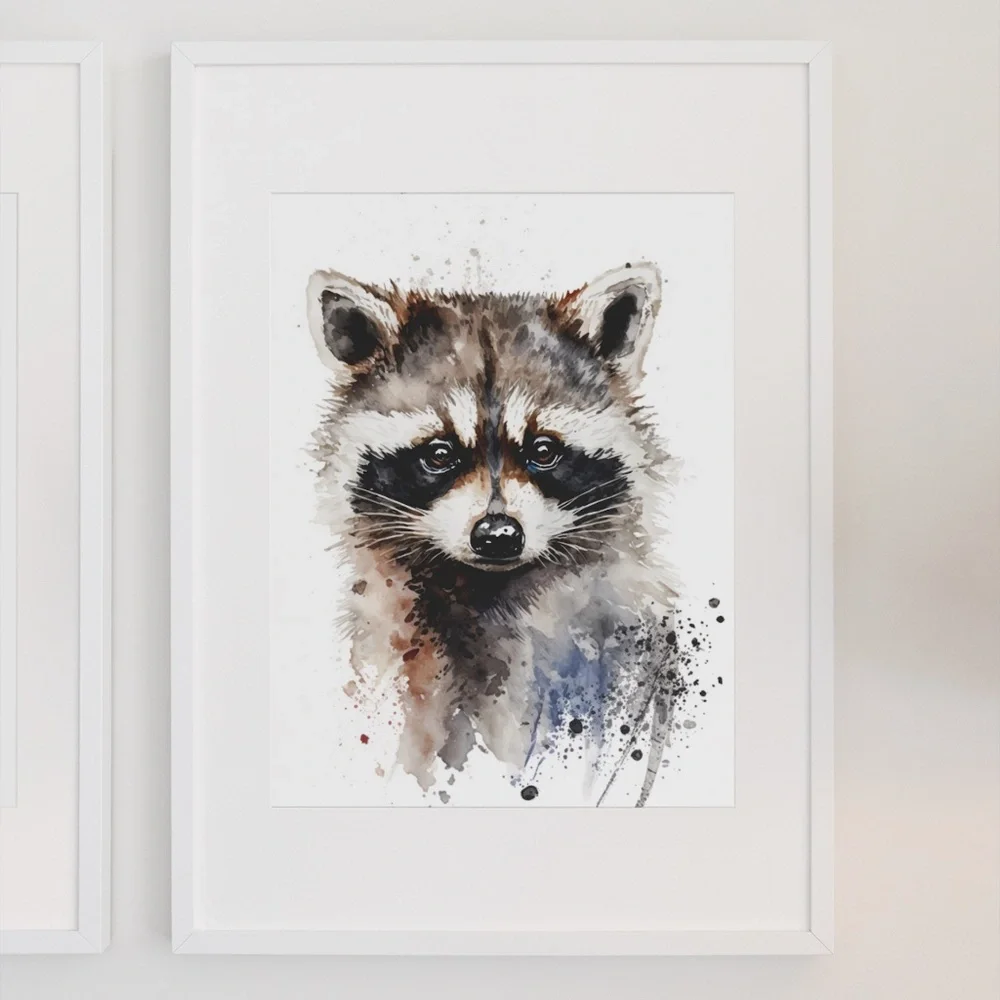 Cute Raccoon Watercolor Wall Art Illustration Print Poster Card Unframed - Picture 8 of 9